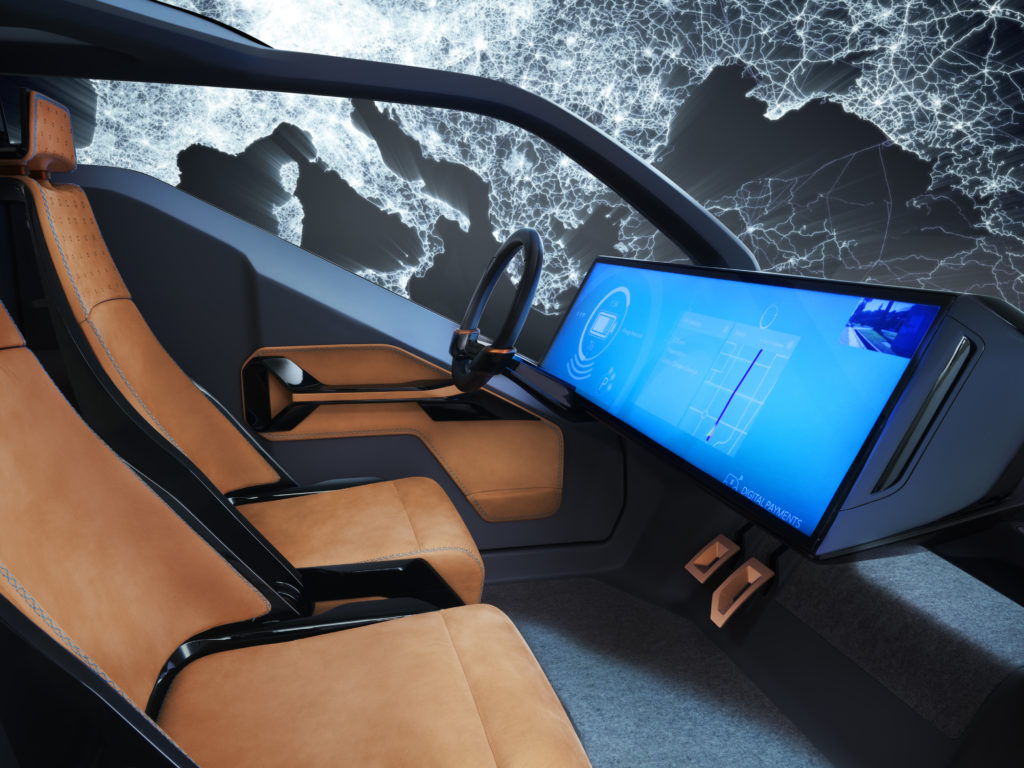Honda interior of a neu-v car in front of a CGI environment of a glowing map of europe