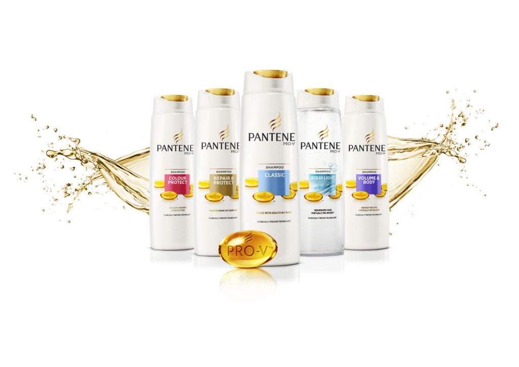 pantene shampoo bottles on a white background