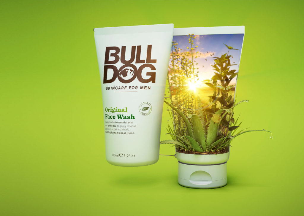 cgi illustration of a bulldog bottle with plants