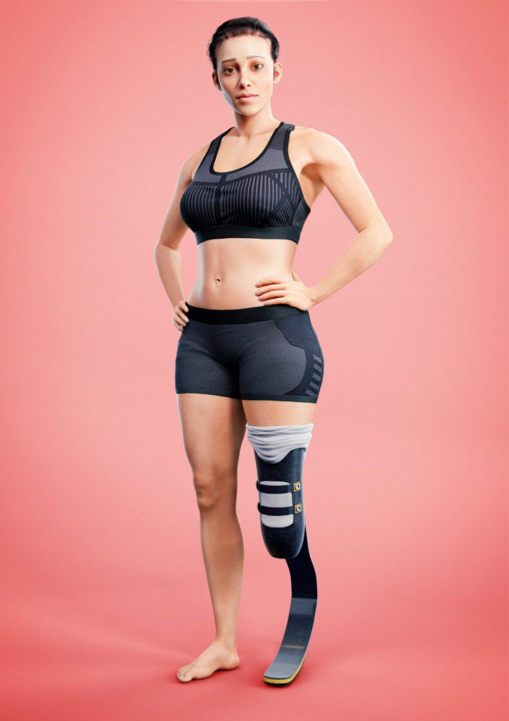 cgi illustration of a girl with a prosthetic blade